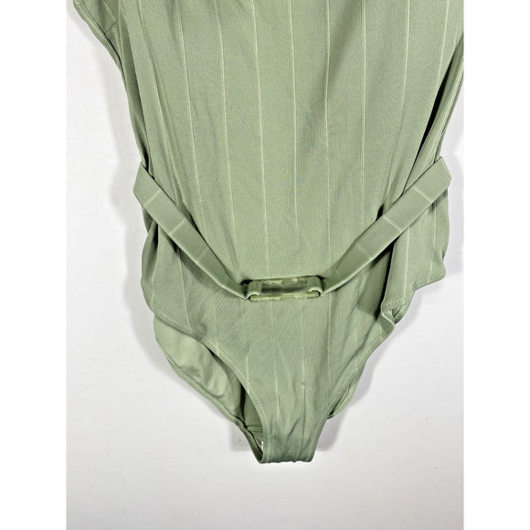 H&M Swimsuit Bathing Suit US Size L Green Padded Belted Vintage Inspired NEW - Picture 5 of 14